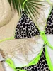 Mulheres femininas Mulheres 2 peças Y2K Bikini Swimsuit Leopard Tie-up Tie-up Halter pescoço de sutiã acolchoado