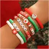 Bracelets d'étirement de Noël perlées Set Surfer Heishi Strondes empilables Perle d'argile avec lettre de chaîne élastique Boho Beach Friendship Fo Dhhxd