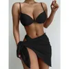 Chanshuang new three piece swimsuit solid bikini womens swimsuit gathered swimsuit bikini6318