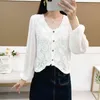 Women's Blouses Dames Vintage Floral Lace V-Neck Chiffon Top Elegant Hollow Out Long Sleeve Blouse Lady Spring Summer Casual Shirt Daily