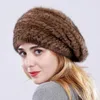 Bérets femmes réel tricoté à la main chapeau naturel hiver chaud mode casquette décontractée dame véritable