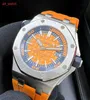 Custom Ap Forist Watch The Royal Oak Offshore Series 15710ST Precision Steel Quarter Orange Plate Back Back Transparent Mens Fashion Leisure Business Sports Watch