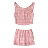 Arbeitskleider 2024 Sexy Pink Plaid Slash Kragen Crop Top Frauen Hochtaille Paket Hüften Minirock Anzüge 2 Stück 1 Set