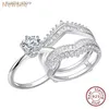 Cluster anneaux newshe authentine 925 sterling argent fiançailles anneaux Enhancer Round Cut Aaaaa Cubic Zirconia Weddal Bridal Bijoux pour les femmes L240402