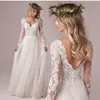 Lsyx Böhmisches Hochzeitskleid mit langen Ärmeln für Frauen, Korsett, tiefer Rücken, bodenlang, Spitzenapplikationen, weißer Tüll, Chiffon, Brautkleid 240320