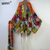 Winyi Summer Beach Wear Swim Suit Cover Kaftan Sweet Lady Boho Cardigan Stitch Self Belted Sexig Holiday Long Sleeve Kimono Dress 240323