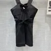 Casual Dresses Prepomp 2024 Summer Collection ärmlös Big Bow Wide Shoulder Strap Black Slim Short Mini Dress Women GP701