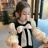 Lolita Girls Puff Sleeve Princess Dresses Lady Style Kids Bows Tie Ruffle Collar Party Dress Spring Autumn Children kläder Z4290