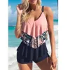 3D Moda Impressão Ruffle Halter Maiô Manga Curta Casual Clássico Strapless S6XL 240322