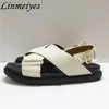 Thick Sole Sandals Women Genuine Leather Cross Strap Holiday Beach Shoes Female Casual Flat Sandalias Summer Woman 240326