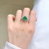 Cluster Rings S925 Silver Ring Green Tourmaline Inlaid With Fat Square 10 High Carbon Diamond Stunning Eye-catching Jewelry