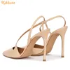 Klänningsskor Solid färg PU Cross Back Rem Sandaler Kvinnor Fashion Summer Shine Leather Pumps Slip On Point Toe Stiletto Heels