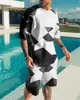 Летняя мужская футболка набор 3D Печатный костюм с коротким рукавом Cool Fashion Streetwear Трепный костюм 2 шт.