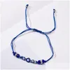 Pulseras de encanto Turquía Azul Evil Ojo Moda Ajustable Conas de cristal Beads Brailicias de cuerda trenzadas Baceras para mujeres Men Turquía Pareja Judía Dhffh