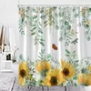 Duschvorhänge Sonnenblumenvorhang Sommer Bauernhaus Blume Vogel Auto rustikales Badezimmer Polyester Hanging Dekor Set