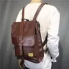 Sac à dos marque designer masculin en cuir sac vintage vintage de voyage imperméable livre décontracté mâle marron noir