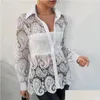 Camicie da donna camicie sciolte in forma a V-scollo a v-torta elegante camicia cavità di pizzo con colletto a pezzi a petto singolo lungo per traspirare bea dhyjh