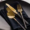 Tea Scoops 304 Edelstahl Westyle Food 3-teilige Kit Fork Dessert Tabelle Geschirr schwarzer Grip Gold Hochwertige Steakmesser Besteck