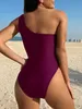 Swimwear féminin Peachtan Sexy One épaule One Piece Maillot de bain MAISSE MAIS