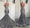 Luxury Crystals Rhinestone Avondjurken voor vrouwen Aso Ebi Sheer Neck Sparkly lovertjes speciale gelegenheid formele jurken plus maat tweede receptie prom jurk CL3457