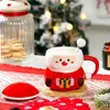 Tasses tasses en céramique Santa Claus avec couvercle cuillère de bureau à la maison café lait thé laitier petit déjeuner petit anniversaire cadeau de Noël pour les amis drinkware