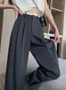Calça feminina Cantura alta Terno preto Perna larga Primavera completa verão feminino elegante minimalismo liso calças soltas 2024