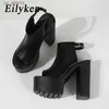 Dress Shoes Black Peep Toe Chunky Heels Platform Sandalen voor vrouwen Summer Square Heel Fashion Casual Back Strap Club H240403