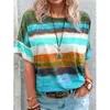 2021 New Summer Gradient Contrast Short Sleeved T-shirt Women's