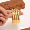 Bangle 4 Pieces Box Whole Fashion Jewelry 14K Yellow Solid Gold Gf Filled Dubai Bracelet Women Africa Arab Items257X Drop Delivery Bra Otzdz