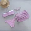 Kobiety stroje kąpielowe nowo zaprojektowane 3-częściowy 3D 3D duża kwiatowa konsystencja bikini zestaw+ciasny strój kąpielowy seksowny suwnikowy garnitur plażowy J240403