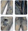 Heren jeans 2024 High street vintage heren jeans inkjet graffiti jeans jeugd slanke gescheurde potloodbroek jeans mannen dupe loe we jeans elastische taille jeans voor vrouwen