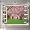 Tapestries Charming Natural Landscape Decorative Tapestry Beach Flower Sea Forest Window Painting Aesthetic Room Home Decoration