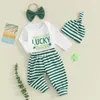 Kledingsets CitgeeHerfst St. Patrick's Day Baby Baby Jongens Meisjes Set Lange mouw Letters Klaverprint Romper Gestreepte broek Hoed