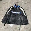 xinxinbuy men designer coatジャケットパネル革の手紙印刷長袖の女性ホワイトカーキブラックブルーカーキm-xl