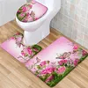 Коврики для ванны цветы коврик набор весенняя арт розовая розовая цветочная голубая бабочка с низкой кучей пенопластовой туалетный крышка U-образное ковер