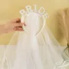 Party Decoration Wedding White Bride Headband Pearl Crown With Veil To Be Bridal Shower Gift Bachelorette Hen Supplies