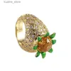 Cluster Rings European and American Jewelry Wholesale Sparkling Rhinestone Enamel Glaze Lovely Sweet Fruit Pineapple Ring Free Shipping L240402