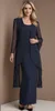 Dark Navy Wedding Party Events Gown Mother's Dresses Mother Of the Bride Dress Two Pieces Long Sleeve Chiffon Custom Zipper Plus Size O-Neck