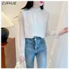 Blouses pour femmes cjfhje Fashion Small Fragrance Murffon Shirt coréen Elegant Femmes Half High Nec Long Long Manned Bright Silk Perle