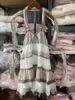 Casual jurken Japan Origineel Liz lisa katoen garen geverfd kanten borduurhals rond halter zaaltangsparners mini -jurk