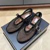 Top quality mesh Ballet flats hollowed out sandal round toes rhinestone buckle Mary Jane Genuine leather Flat dress shoes Designer Luxury