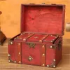 With Bronze Color Lock Wooden Treasure Box European Retro Style Vintage Trunk Containers Antique Design Chest Gift 240327