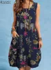 Zanzea Boheemse strandjurk Zomer Vintage Floral Gedrukte Sundrees Mouwloze knielengte Robe Vakantie Vestidos Sarafans 240323