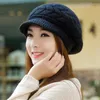 ベレーツシーズン女子韓国スタイルのイヤーフラップウールピークキャップベレー帽のフリース並んでパッド入りの暖かい編み帽子帽子