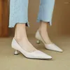 Dress Shoes Ochanmeb Women Real Leather Kitten Heels Golden Silver Beige Point Toe Shallow Pumps Ladies Office Work Spring 33-40