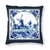 Kudde Dutch Blue Delft Throw Cover Home Decor Custom Vintage Windmill and Bridge Art 45x45 Pillowcover för soffa