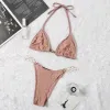 Kadın bikini lüks bikini mayo tasarımcısı mayo banyo takım elbise takım elbise polyester mektup tatil partisi plajı cılız seksi bikinis mayoları