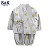 Spädbarnsfjäderfödd pyjamas långärmad bälte baby flickor pojkar pyjamas hemkläder xt433 240325
