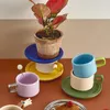 Tasses à haut niveau d'apparence coloride tasse de tasse de ménage en céramique tasse à eau soucoupe café fille