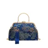 Drawstring kinesisk stil Hanfu Evening Bag For Women Vintage Print Tassel Clutches Metal Handle Handväskor Bröllopsfestkedja axel